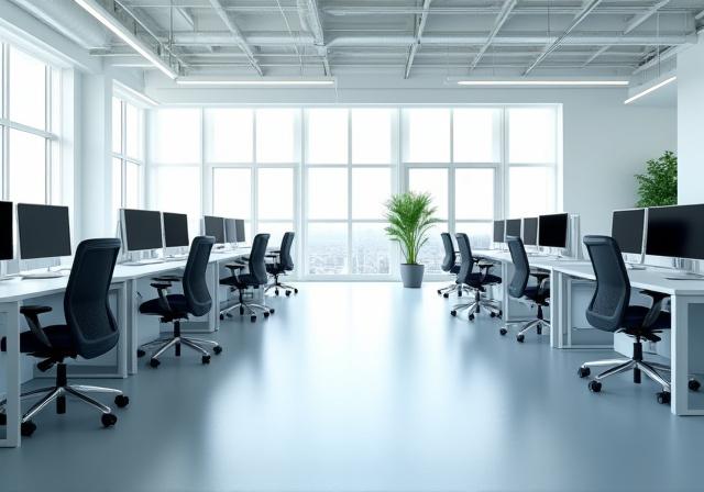 A clean, modern open-plan office space.
